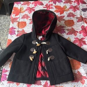 Cat & Jack Black Pea Coat with Red Plaid Lining